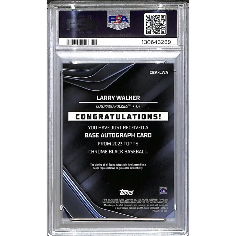 2023 Topps Chrome Black #CBA-LWA Larry Walker PSA 10 GEM MINT Auto Colorado Rockies - Baseball Card Single