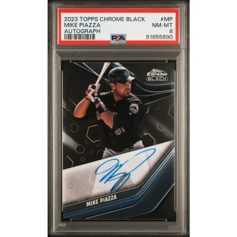 2023 Topps Chrome Black #CBA-MP Mike Piazza PSA 8 NM-MT Auto New York Mets Baseball Card - Baseball Card Single