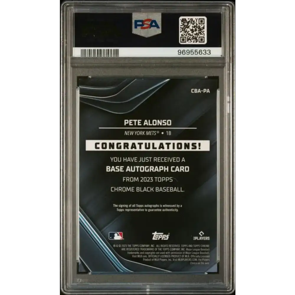 2023 Topps Chrome Black #CBA-PA Pete Alonso PSA 10 GEM MINT Auto New York Mets Baseball Card - Baseball Card Single