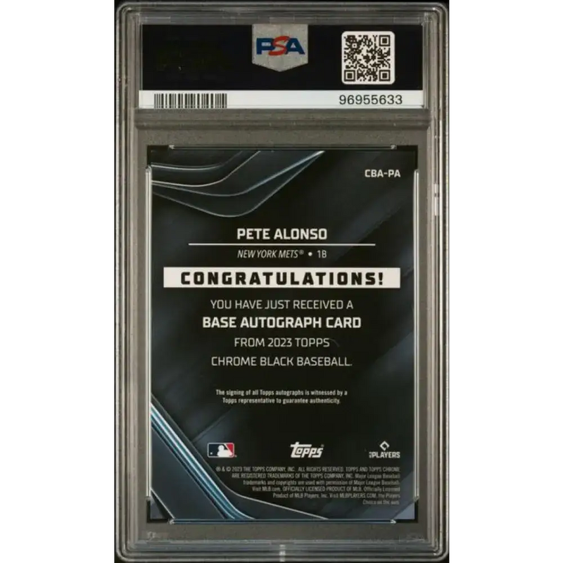 2023 Topps Chrome Black #CBA-PA Pete Alonso PSA 10 GEM MINT Auto New York Mets Baseball Card - Baseball Card Single