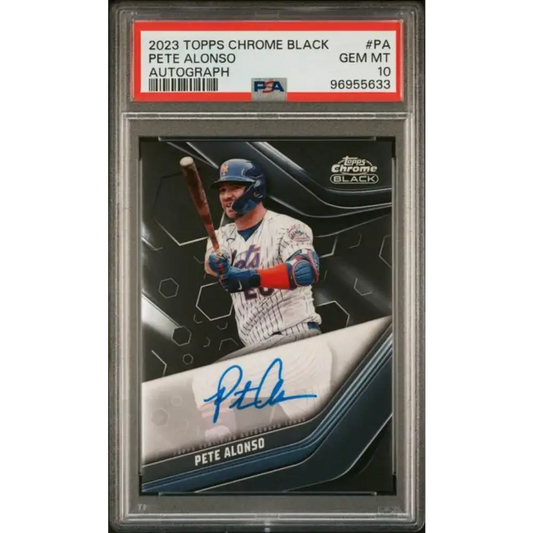 2023 Topps Chrome Black #CBA-PA Pete Alonso PSA 10 GEM MINT Auto New York Mets Baseball Card - Baseball Card Single