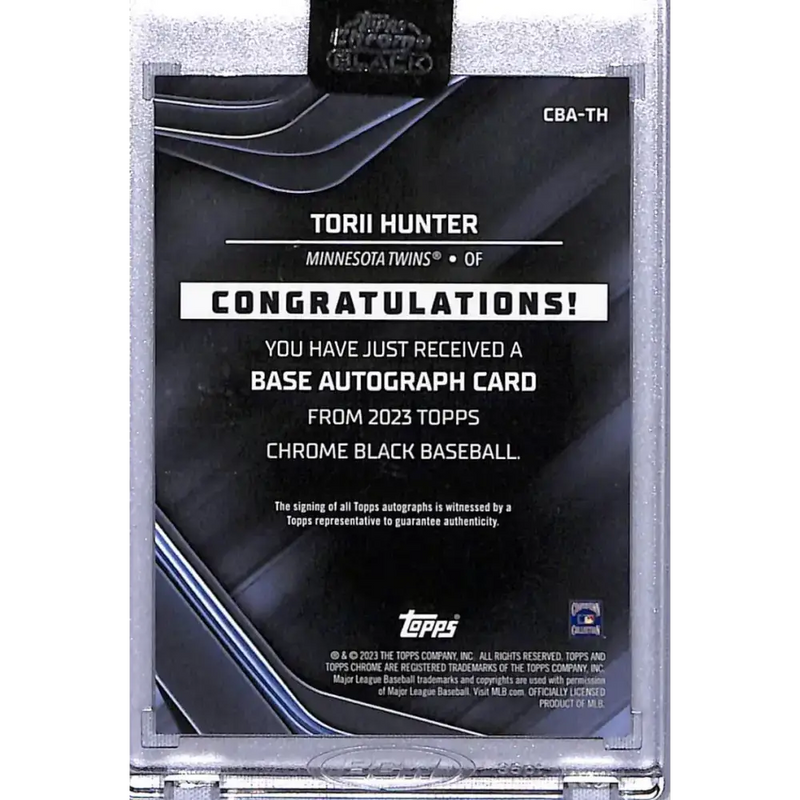 2023 Topps Chrome Black #CBATH Torii Hunter NM-MT Auto 133/150 Minnesota Twins Baseball Card - Baseball Card Single