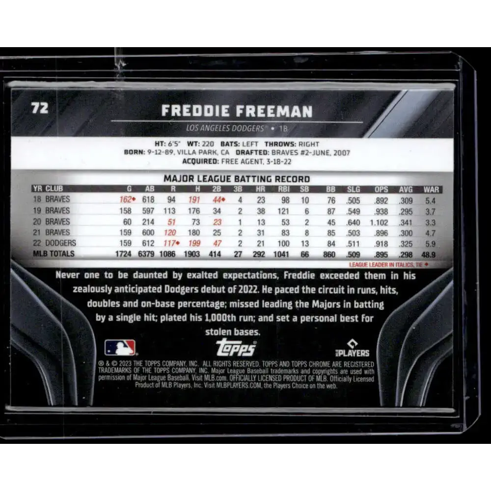 2023 Topps Chrome Black Freddie Freeman #72 NM-MT - Baseball Card Single