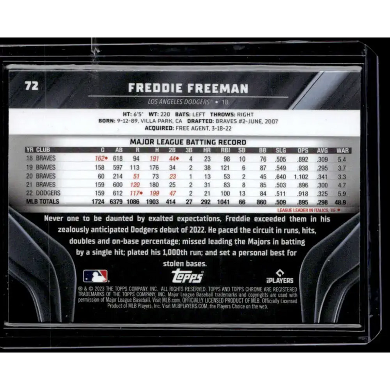 2023 Topps Chrome Black Freddie Freeman #72 NM-MT - Baseball Card Single