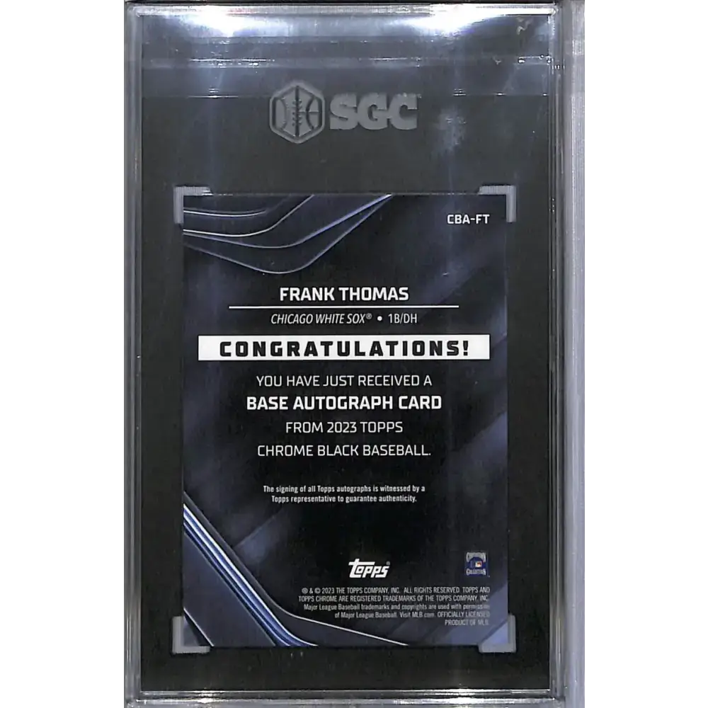 2023 Topps Chrome Black Green #CBA-FT Frank Thomas SGC 10 Gem Auto 40/99 Chicago White Sox - Baseball Card Single