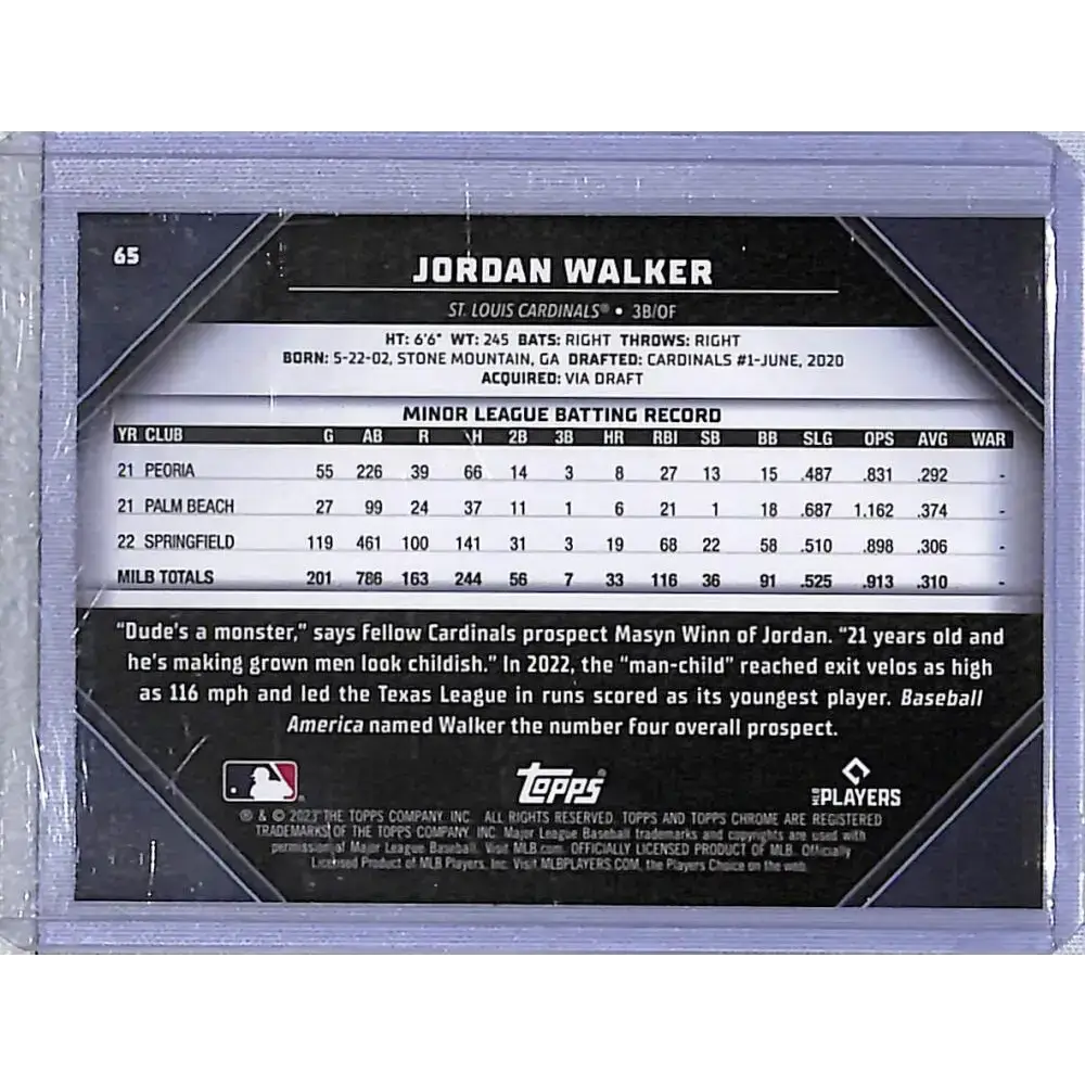 2023 Topps Chrome Black Image Variation #65 Jordan Walker NM-MT St. Louis Cardinals - Baseball Card Single