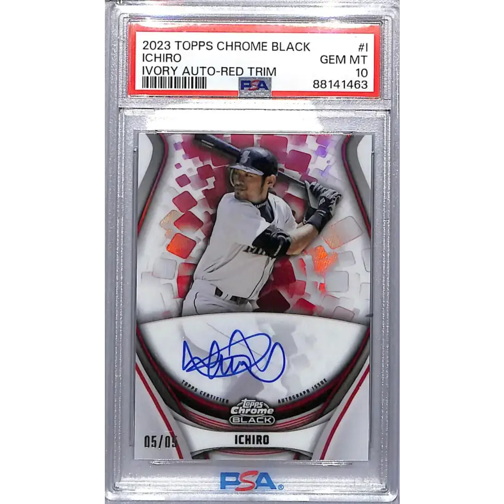 2023 Topps Chrome Black Ivory Red Trim #WCA-I Ichiro PSA 10 GEM MINT Auto 05/05 Seattle Mariners - Baseball Card Single