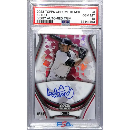 2023 Topps Chrome Black Ivory Red Trim #WCA-I Ichiro PSA 10 GEM MINT Auto 05/05 Seattle Mariners - Baseball Card Single