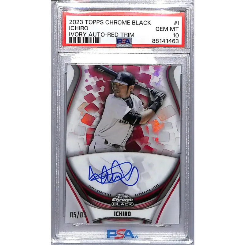 2023 Topps Chrome Black Ivory Red Trim #WCA-I Ichiro PSA 10 GEM MINT Auto 05/05 Seattle Mariners - Baseball Card Single