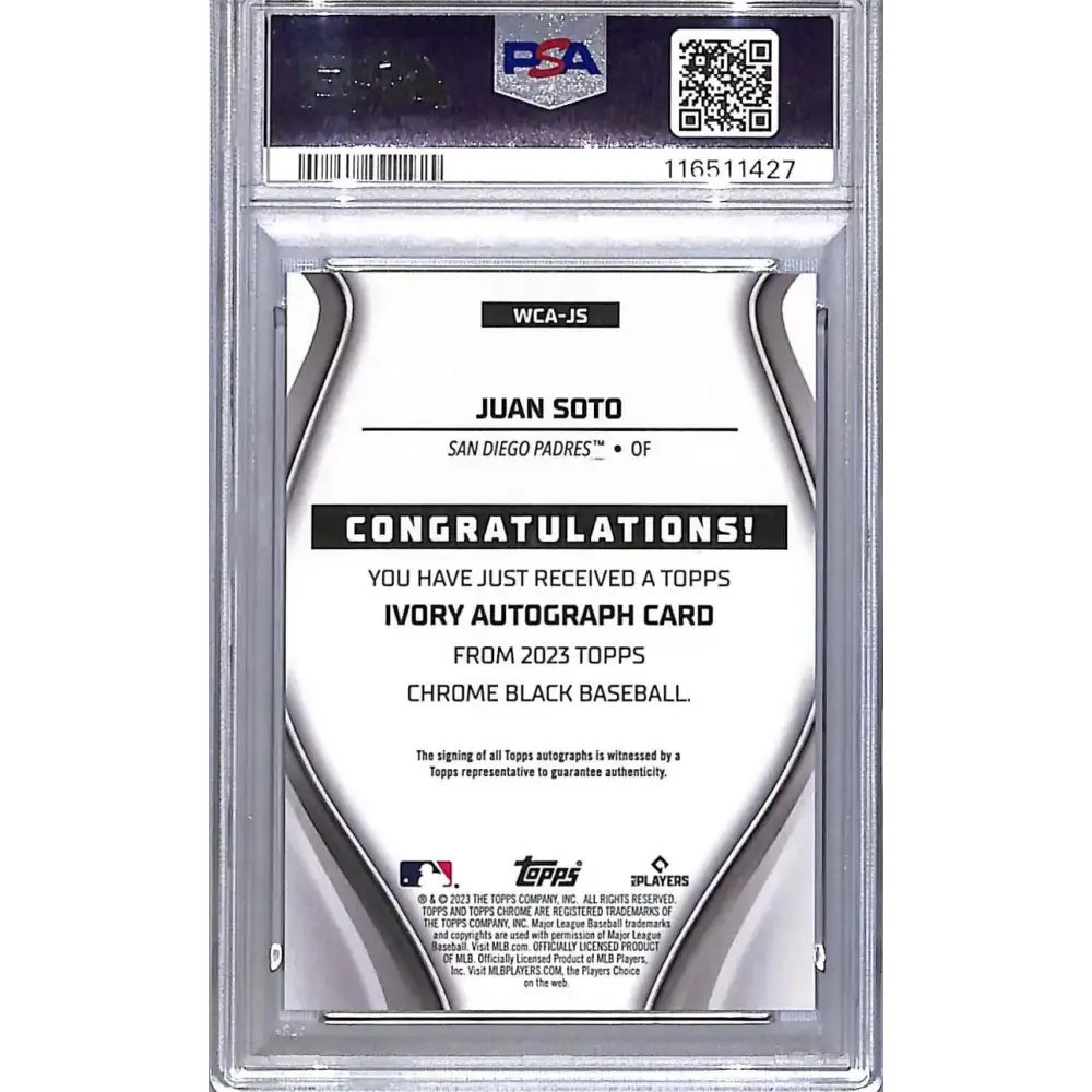 2023 Topps Chrome Black Ivory #WCA-JS Juan Soto PSA 10 GEM MINT Auto 13/50 San Diego Padres - Baseball Card Single