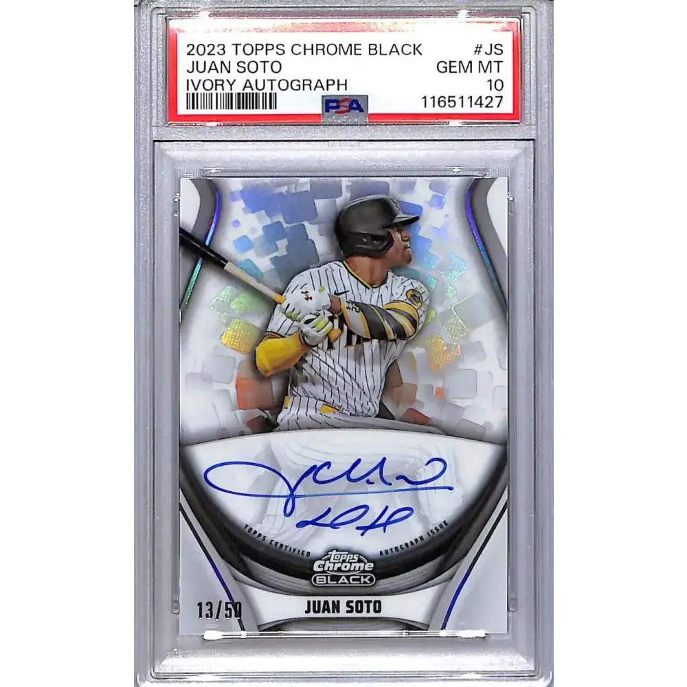 2023 Topps Chrome Black Ivory #WCA-JS Juan Soto PSA 10 GEM MINT Auto 13/50 San Diego Padres - Baseball Card Single