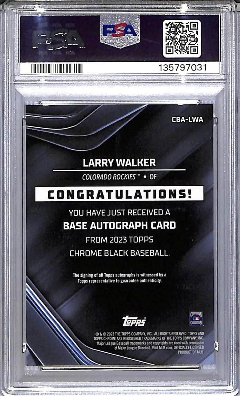 2023 Topps Chrome Black Orange #CBA-LWA Larry Walker PSA 9 MINT Auto 23/25 Colorado Rockies - Baseball Card Single