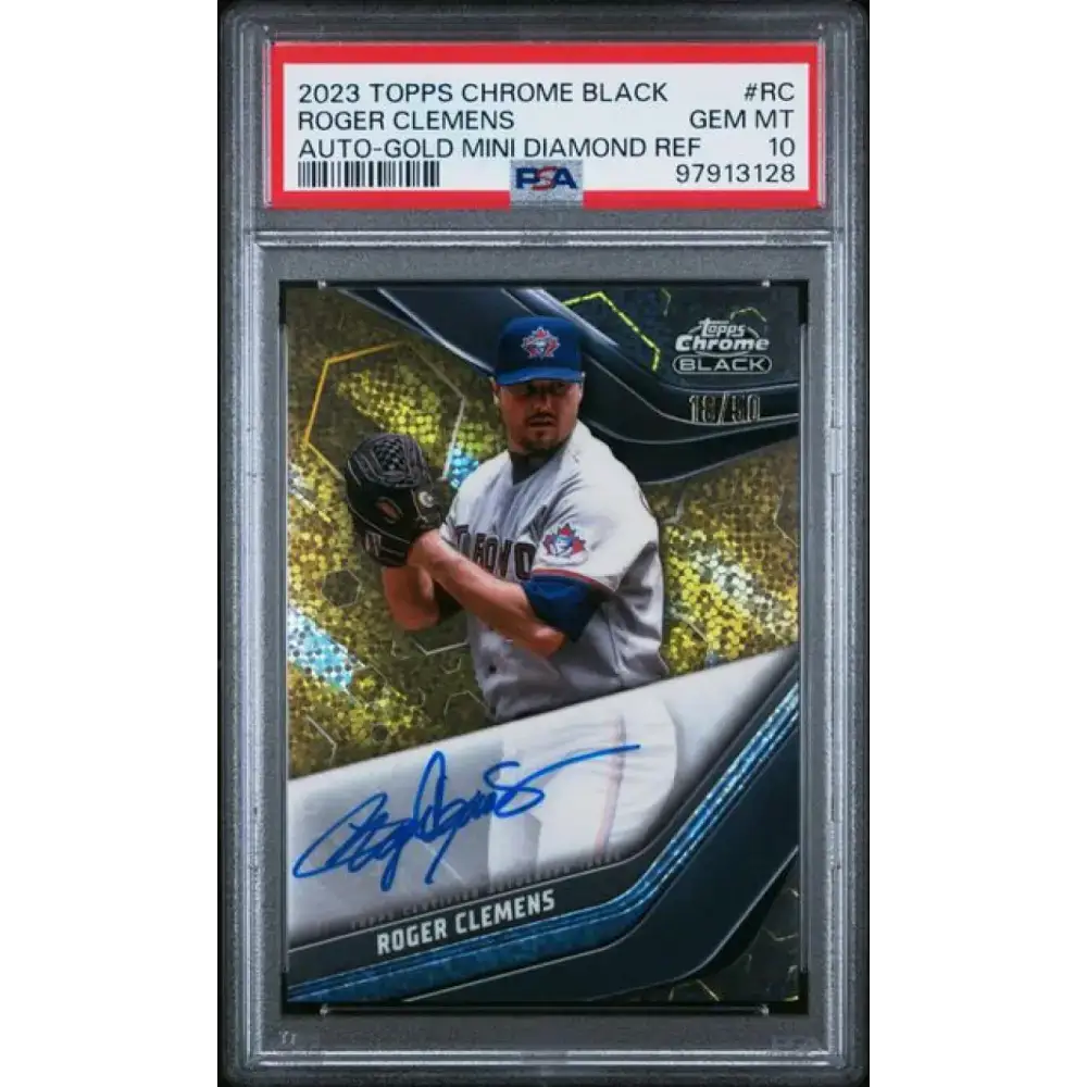 2023 Topps Chrome Black Refractor Gold Mini-Diamond #CBA-RC Roger Clemens PSA 10 GEM MINT Auto 18/50 Toronto Blue Jays
