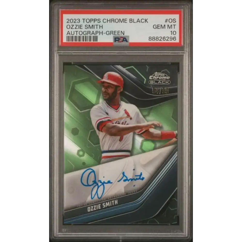 2023 Topps Chrome Black Refractor Green #CBA-OS Ozzie Smith PSA 10 GEM MINT Auto 54/99 St. Louis Cardinals Baseball