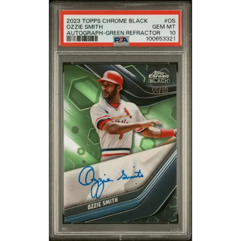 2023 Topps Chrome Black Refractor Green #CBA-OS Ozzie Smith PSA 10 GEM MINT Auto 44/99 St. Louis Cardinals Baseball