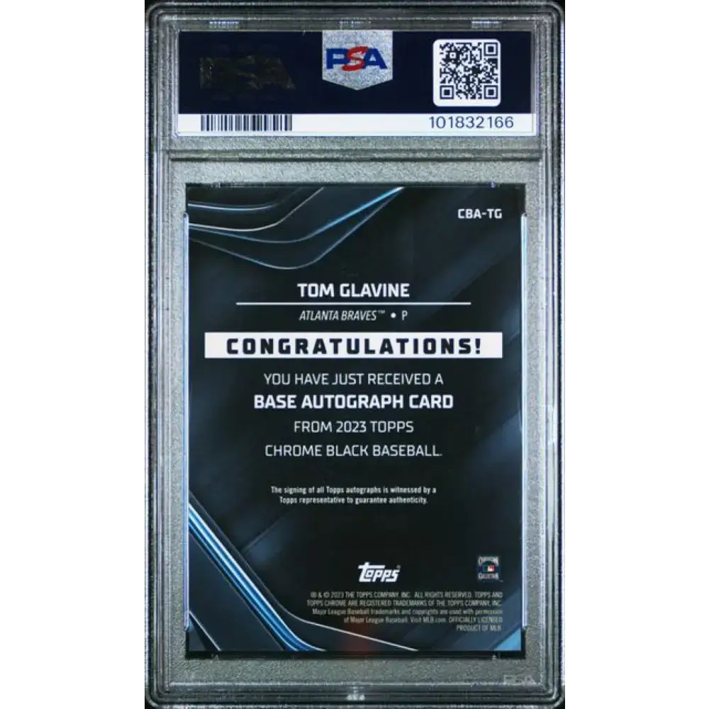 2023 Topps Chrome Black Refractor Green #CBA-TG Tom Glavine PSA 8 NM-MT Auto 43/99 Atlanta Braves Baseball Card