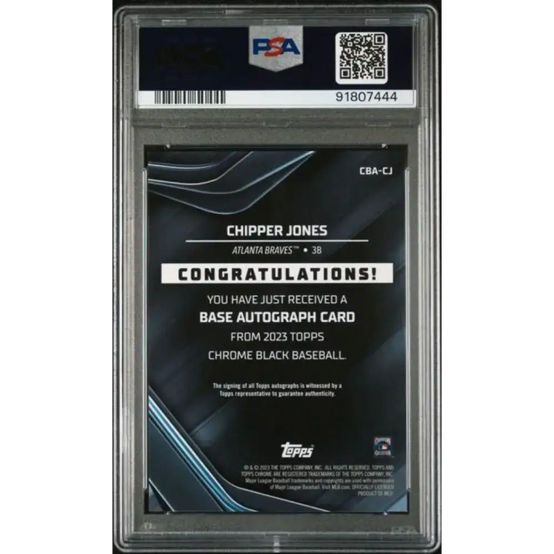 2023 Topps Chrome Black Refractor Orange #CBA-CJ Chipper Jones PSA 10 GEM MINT Auto 19/25 Atlanta Braves Baseball Card