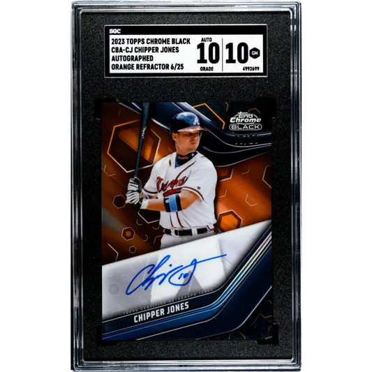 2023 Topps Chrome Black Refractor Orange #CBA-CJ Chipper Jones SGC 10 Gem Auto 6/25 Atlanta Braves Baseball Card