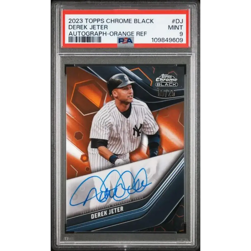 2023 Topps Chrome Black Refractor Orange #CBA-DJ Derek Jeter PSA 9 MINT Auto 5/25 New York Yankees Baseball Card