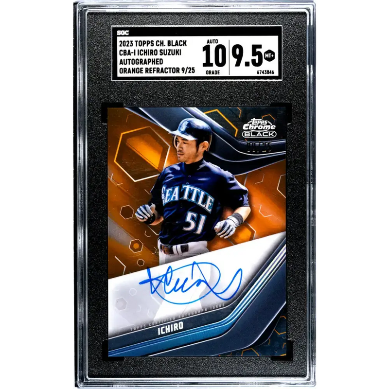 2023 Topps Chrome Black Refractor Orange #CBA-I Ichiro SGC 9.5 MINT+ Auto 9/25 Seattle Mariners Baseball Card