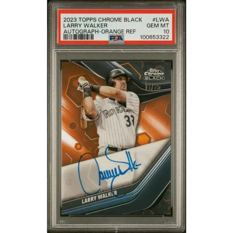 2023 Topps Chrome Black Refractor Orange #CBA-LWA Larry Walker PSA 10 GEM MINT Auto 11/25 Colorado Rockies Baseball