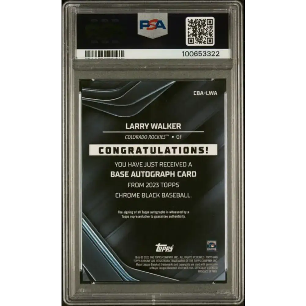 2023 Topps Chrome Black Refractor Orange #CBA-LWA Larry Walker PSA 10 GEM MINT Auto 11/25 Colorado Rockies Baseball