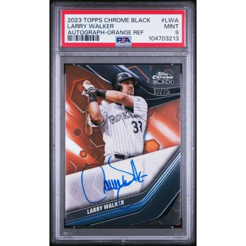 2023 Topps Chrome Black Refractor Orange #CBA-LWA Larry Walker PSA 9 MINT Auto 13/25 Colorado Rockies Baseball Card
