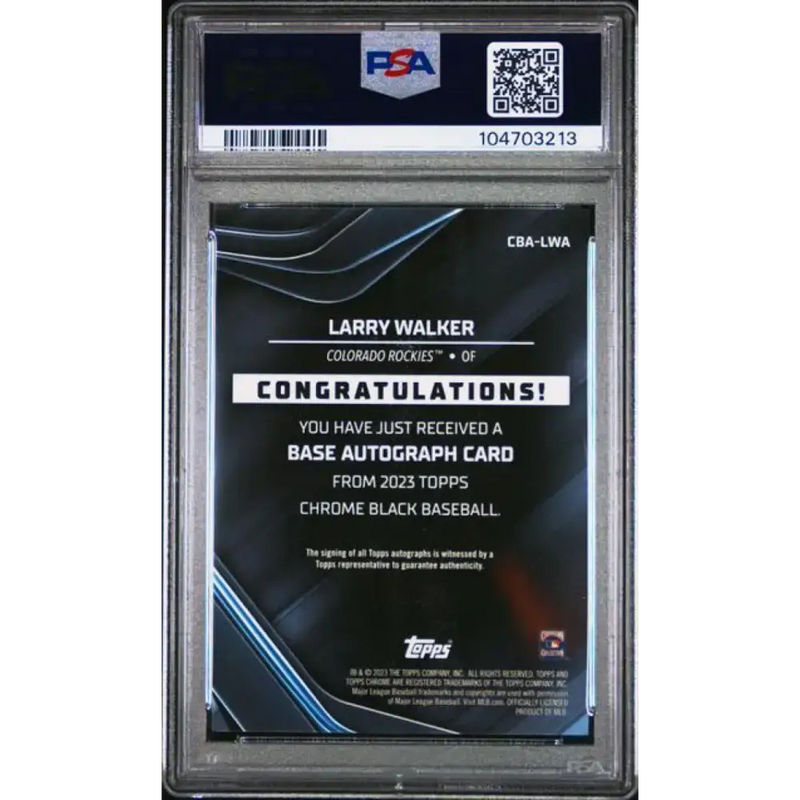 2023 Topps Chrome Black Refractor Orange #CBA-LWA Larry Walker PSA 9 MINT Auto 13/25 Colorado Rockies Baseball Card