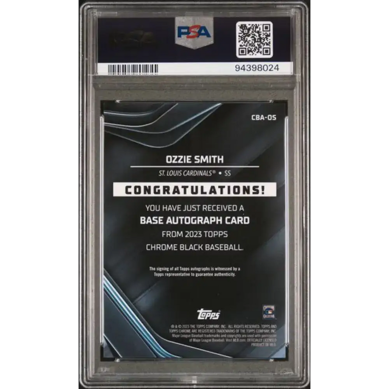 2023 Topps Chrome Black Refractor Orange #CBA-OS Ozzie Smith PSA 10 GEM MINT Auto 6/25 St. Louis Cardinals Baseball