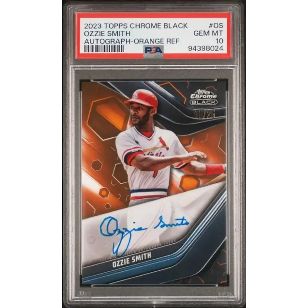 2023 Topps Chrome Black Refractor Orange #CBA-OS Ozzie Smith PSA 10 GEM MINT Auto 6/25 St. Louis Cardinals Baseball
