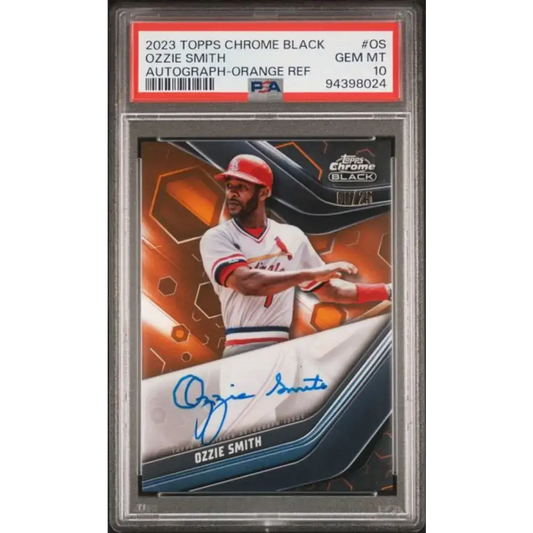 2023 Topps Chrome Black Refractor Orange #CBA-OS Ozzie Smith PSA 10 GEM MINT Auto 6/25 St. Louis Cardinals Baseball