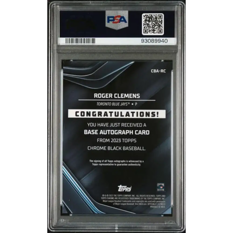 2023 Topps Chrome Black Refractor Orange #CBA-RC Roger Clemens PSA 9 MINT Auto 22/25 Toronto Blue Jays Baseball Card