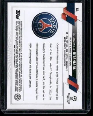 2023 Topps Chrome El Chadaille Bitshiabu #61 Refractor RC Soccer - Soccer Card Single