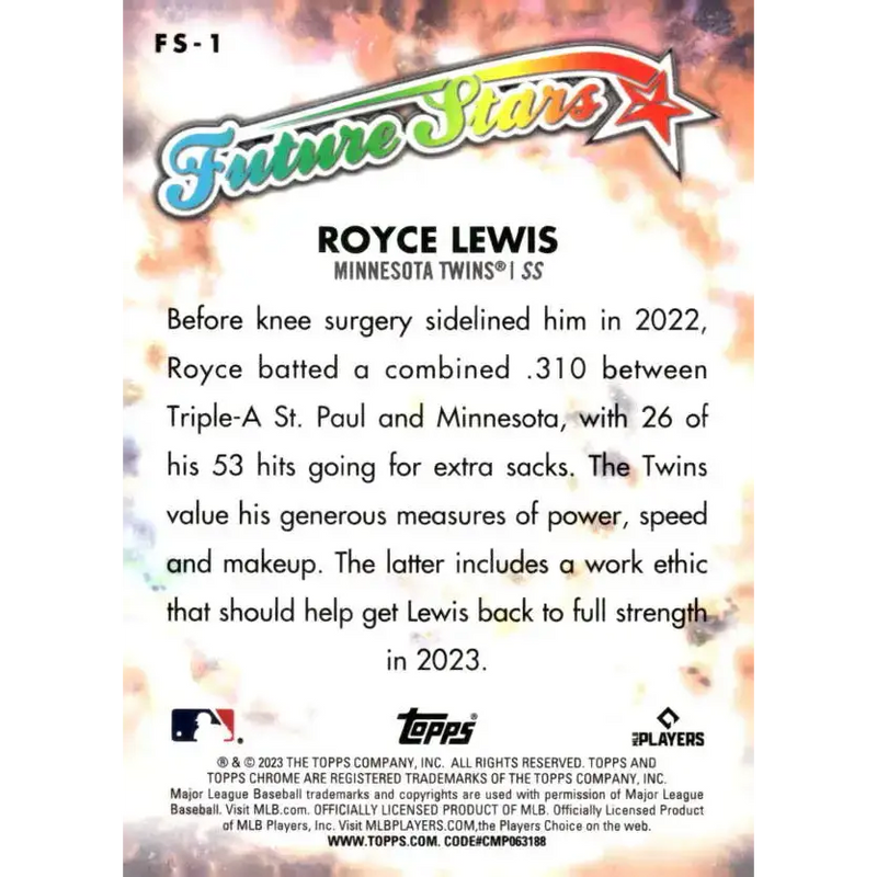 2023 Topps Chrome Future Stars Refractor #FS-1 Royce Lewis NM-MT Minnesota Twins Baseball Card - Baseball Card Single