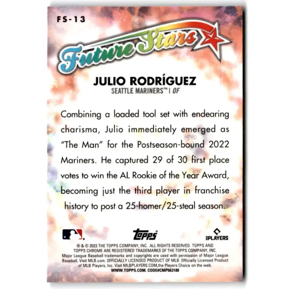 2023 Topps Chrome Future Stars Refractor #FS-13 Julio Rodriguez NM-MT Seattle Mariners Baseball Card - Baseball Card