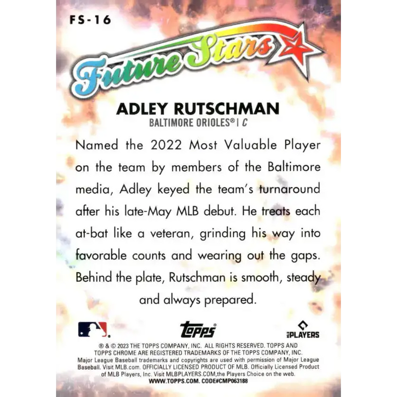 2023 Topps Chrome Future Stars Refractor #FS-16 Adley Rutschman NM-MT Baltimore Orioles Baseball Card - Baseball Card