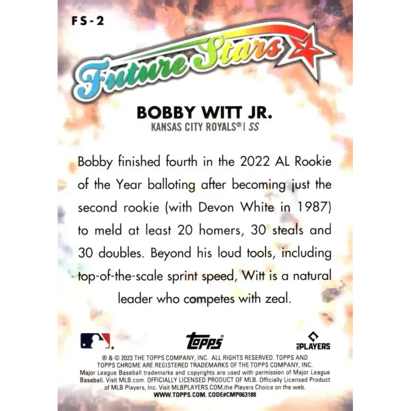 2023 Topps Chrome Future Stars Refractor #FS-2 Bobby Witt Jr. NM-MT Kansas City Royals Baseball Card - Baseball Card