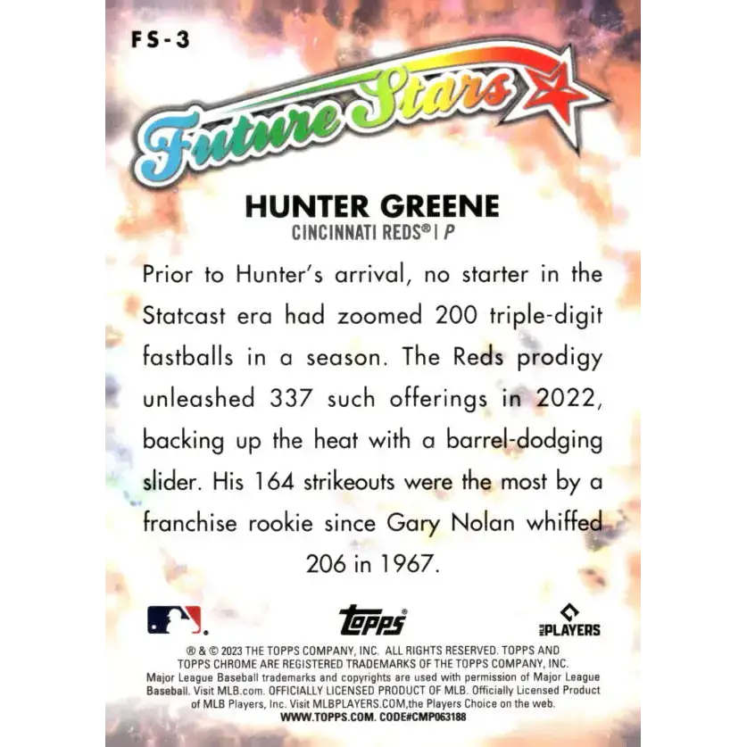 2023 Topps Chrome Future Stars Refractor #FS-3 Hunter Greene NM-MT Cincinnati Reds Baseball Card - Baseball Card Single
