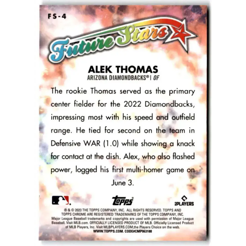 2023 Topps Chrome Future Stars Refractor #FS-4 Alek Thomas NM-MT Arizona Diamondbacks Baseball Card - Baseball Card
