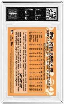 Graded Topps Chrome Josh Jung Arena Club baseball card in protective slab