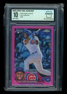 2023 Topps Chrome Nelson Velázquez #82 Pink Refractor RC Baseball Arena Club 10