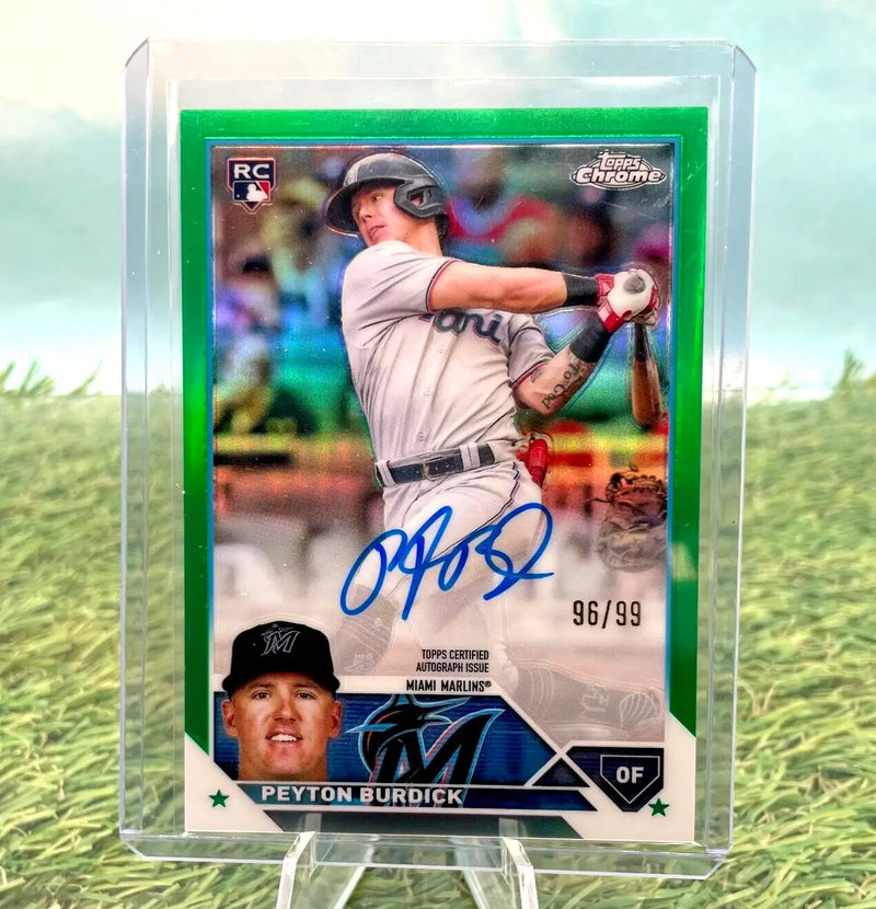 Peyton Burdick autographed baseball card from 2023 Topps Chrome Green Refractor /99