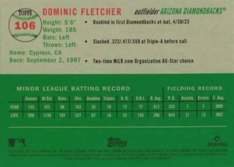 2023 Topps Chrome Platinum Anniversary #106 Dominic Fletcher EX Excellent RC Rookie Arizona Diamondbacks Baseball Card