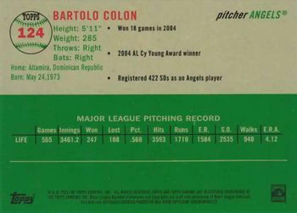 2023 Topps Chrome Platinum Anniversary #124 Bartolo Colon EX Excellent Los Angeles Angels Baseball Card - Baseball Card