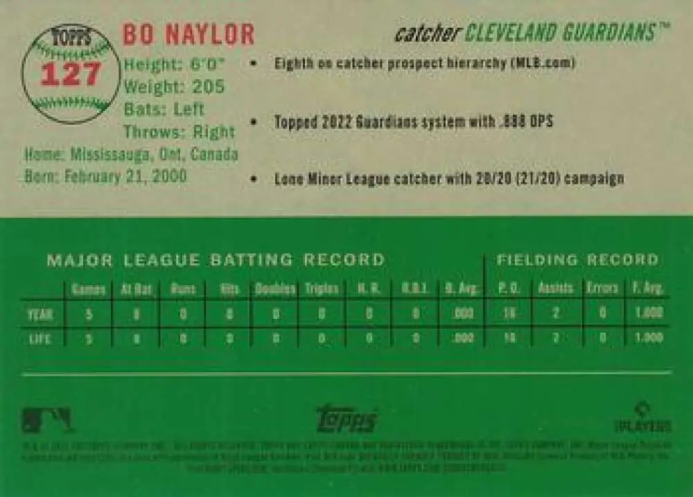 2023 Topps Chrome Platinum Anniversary #127 Bo Naylor EX Excellent RC Rookie Cleveland Guardians Baseball Card