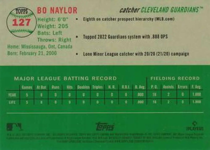 2023 Topps Chrome Platinum Anniversary #127 Bo Naylor EX Excellent RC Rookie Cleveland Guardians Baseball Card