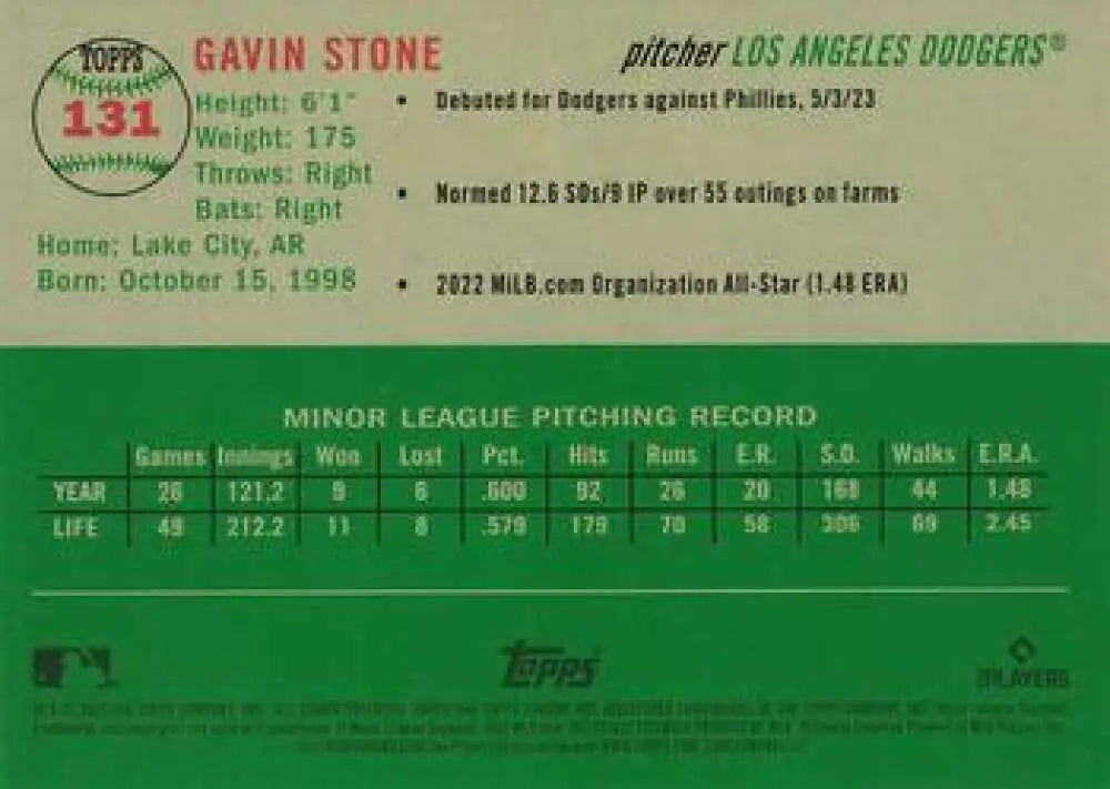 2023 Topps Chrome Platinum Anniversary #131 Gavin Stone EX Excellent RC Rookie Los Angeles Dodgers Baseball Card