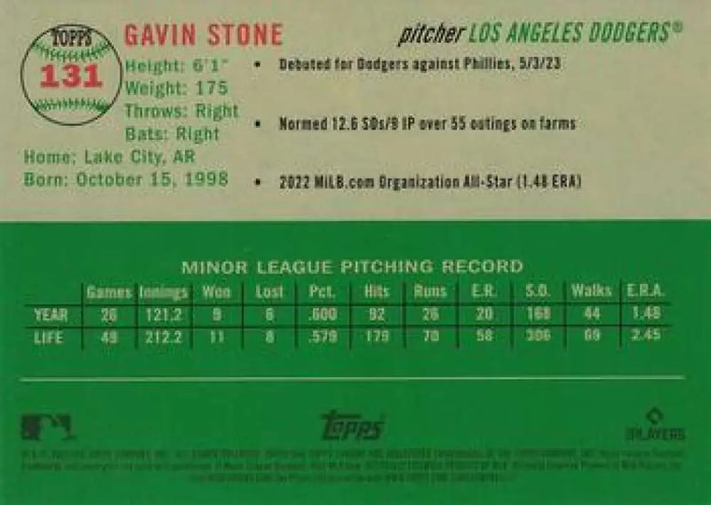 2023 Topps Chrome Platinum Anniversary #131 Gavin Stone EX Excellent RC Rookie Los Angeles Dodgers Baseball Card