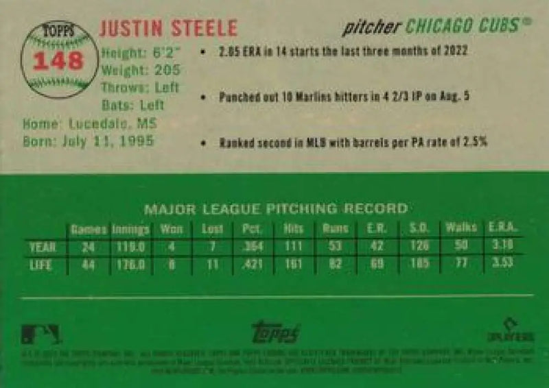 2023 Topps Chrome Platinum Anniversary #148 Justin Steele EX Excellent RC Rookie Chicago Cubs Baseball Card - Baseball