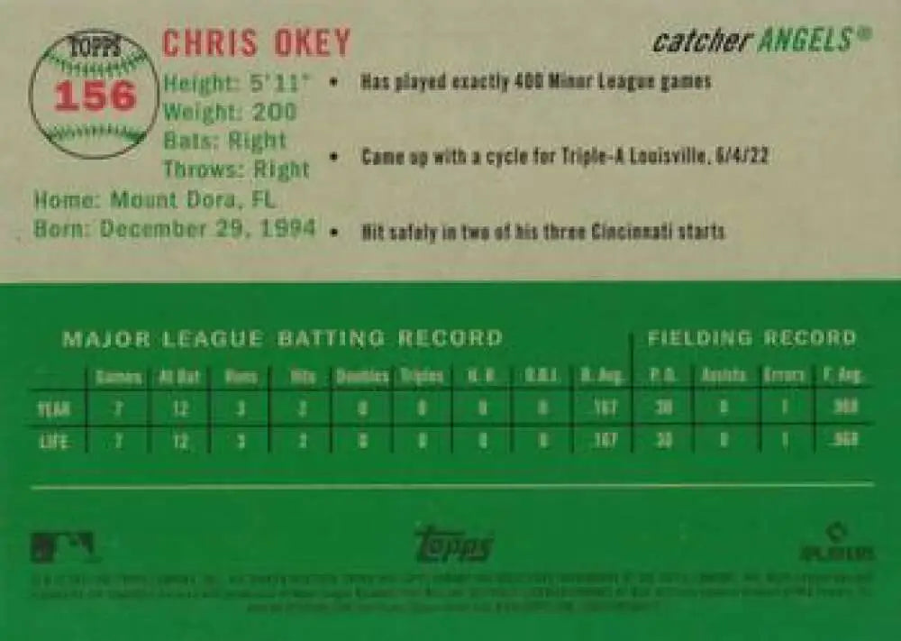 2023 Topps Chrome Platinum Anniversary #156 Chris Okey EX Excellent RC Rookie Los Angeles Angels Baseball Card
